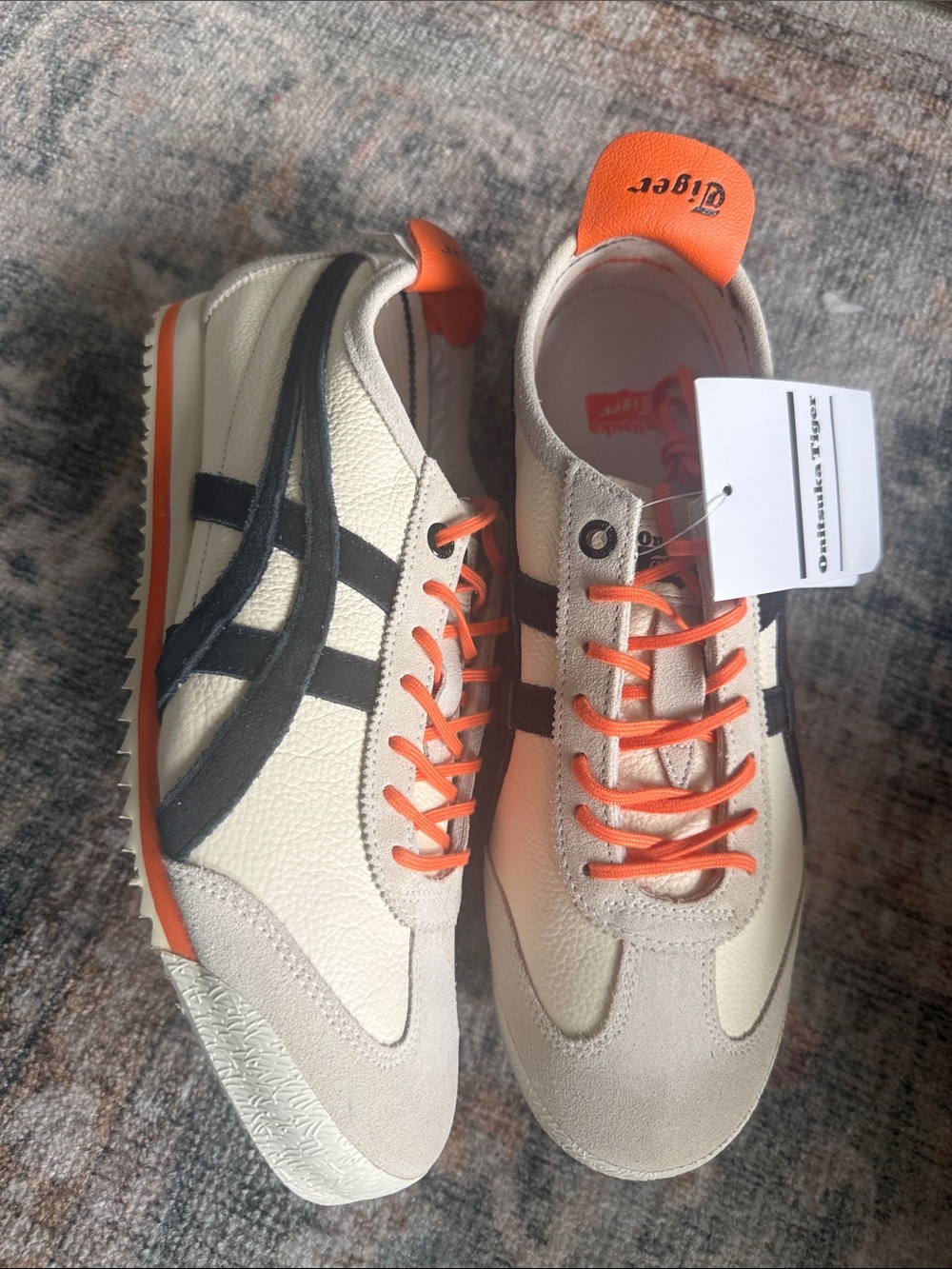 Onitsuka Tiger by Asics Cream Sneakers with Black Stripes and Orange Details